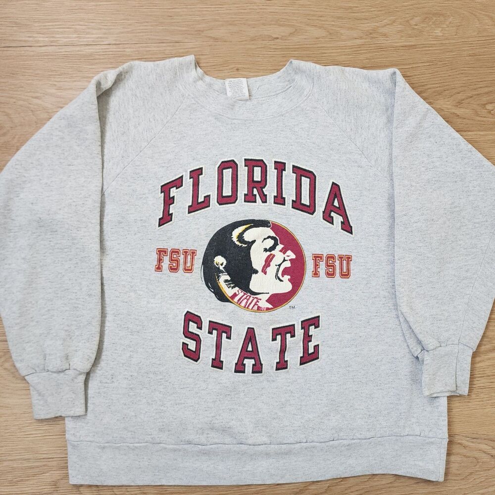 Vintage 80’s Florida State Seminoles FSU Sweatshirt Adult L Gray USA Graphic